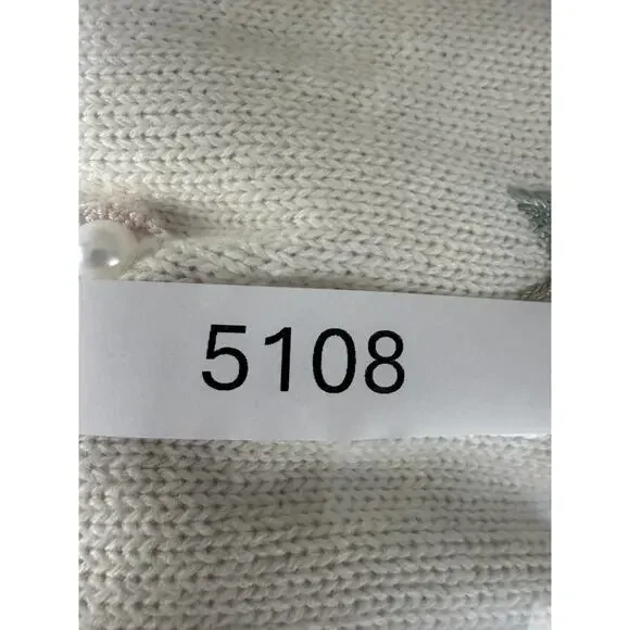 Yarnworks Size S Floral Embroidered Knit Top Ivory Short Sleeve Button - Picture 7 of 7